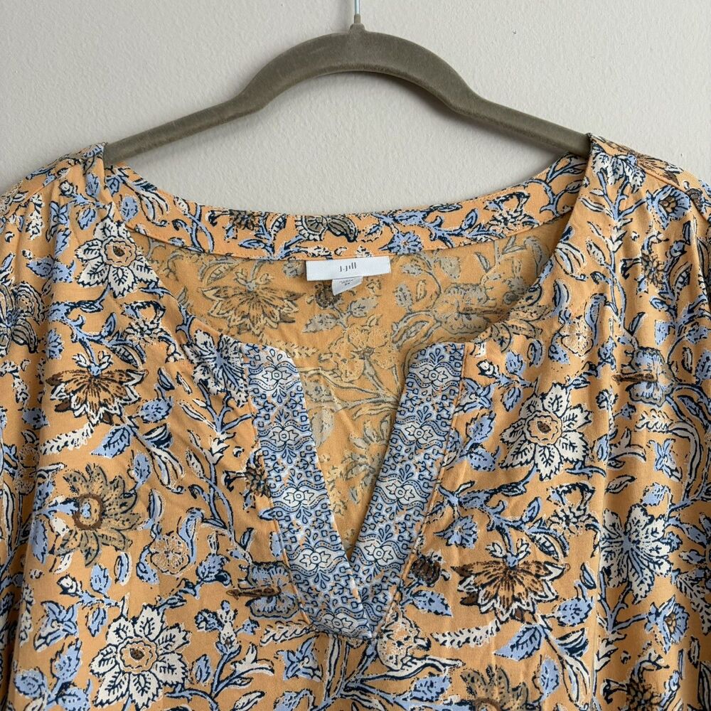 J. Jill Womens Plus Yellow Floral 3/4 Sleeve Top Size 2X 100% Cotton Cottagecore - Picture 2 of 6